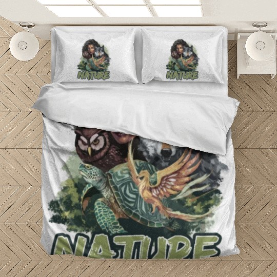 Nature-Inspired Wolf Owl Turtle Phoenix Woman Bedding Sets