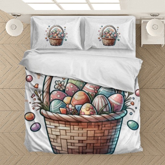 Cute Easter Egg Basket Soft Pastel Color Bedding Sets