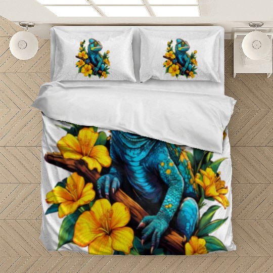 Chameleon on a Branch Surrounded by Flowers Bedding Sets