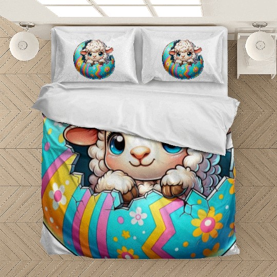 Colorful Lamb Hatching from Easter Egg Cartoon Bedding Sets