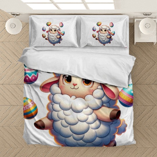 Colorful Easter Egg Juggling Lamb Cartoon Bedding Sets