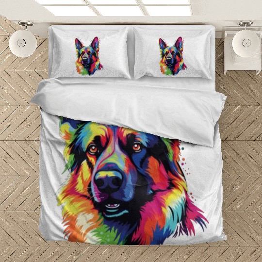 Watercolor Colorful German Shepherd Bedding Sets