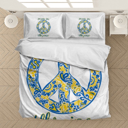 Peace in Ukraine typography with pacific symbol Bedding Sets