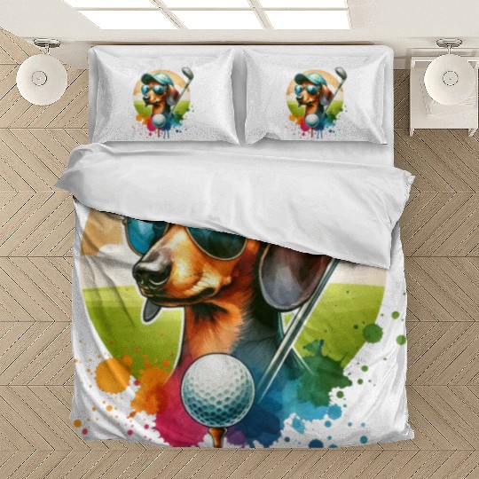 Cool Golf Player Dachshund Wiener Dog Design Bedding Sets