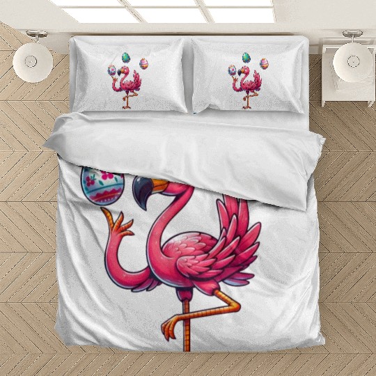 Flamingo Juggler with Colorful Easter Eggs Bedding Sets