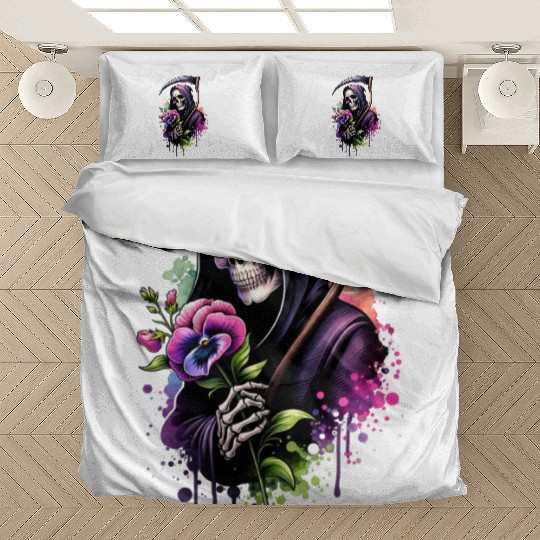 Grim Reaper Holding Sweet Pea flower Bedding Sets