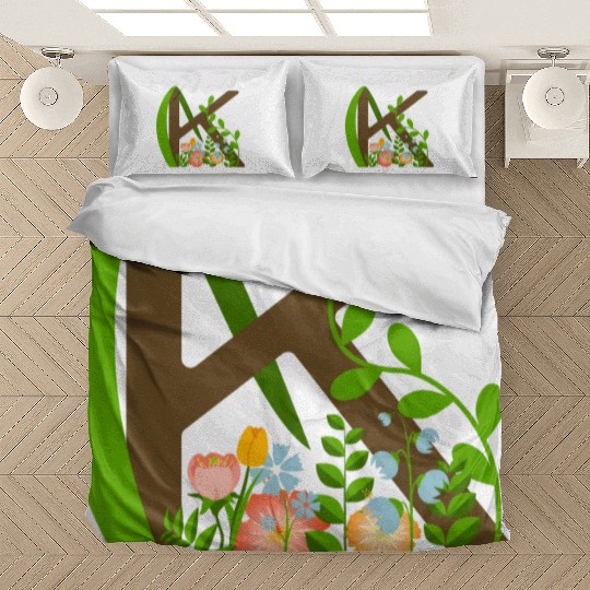 Capital letter K monogram and wildflowers Bedding Sets
