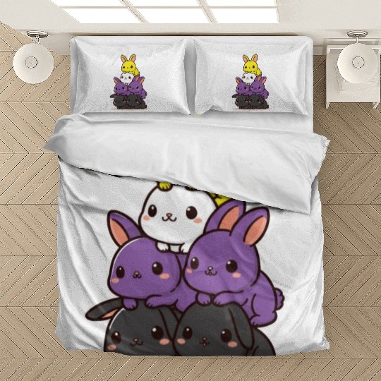 Bunnies Nonbinary Flag Pride Month Cute Bunny Bedding Sets