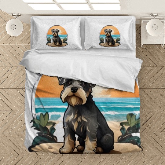 A miniature schnauzer dog in the beach Bedding Sets