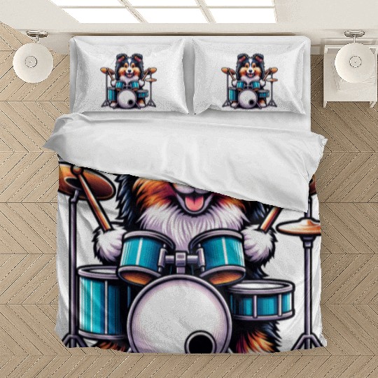 Cool Sheltie Puppy Drummer Design Bedding Sets
