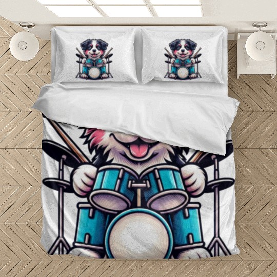 Cool Border Collie Drummer Puppy Design Bedding Sets