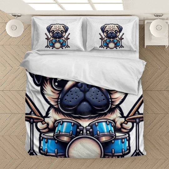 Cool Pug Drummer Puppy Beats Design Bedding Sets