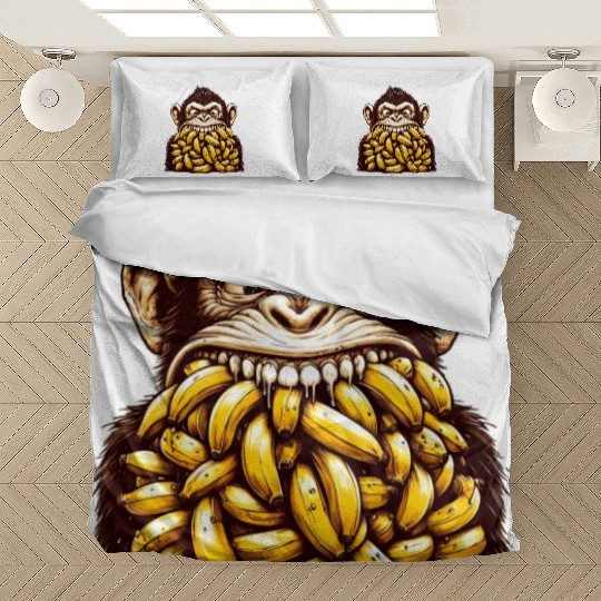 Monkey with Mouth Full of Bananas Bedding Sets