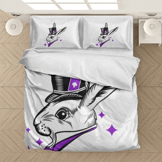 white rabbit head with top hat Bedding Sets