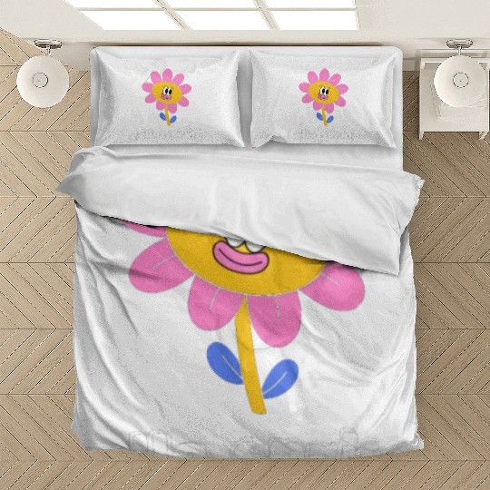 Funny retro hello spring day groovy flowers cute Bedding Sets