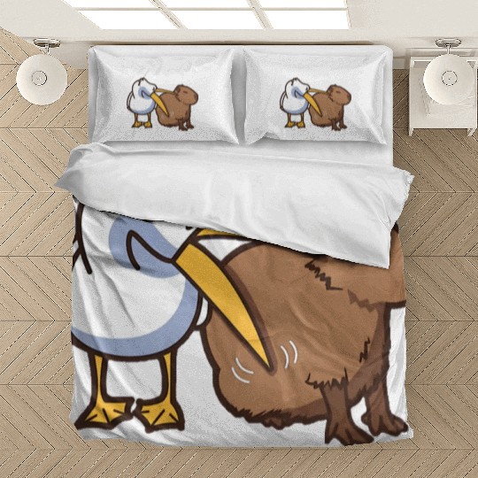 Pelican Tries to Eat Capybara Funny Meme Bedding Sets