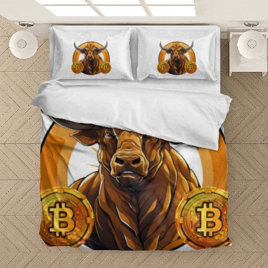 Retro Crypto Currency Bull Bitcoin Blockchain Bedding Sets