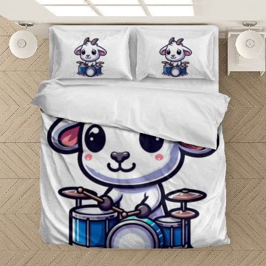 Cute Goat Drummer Farm Band Design Bedding Sets