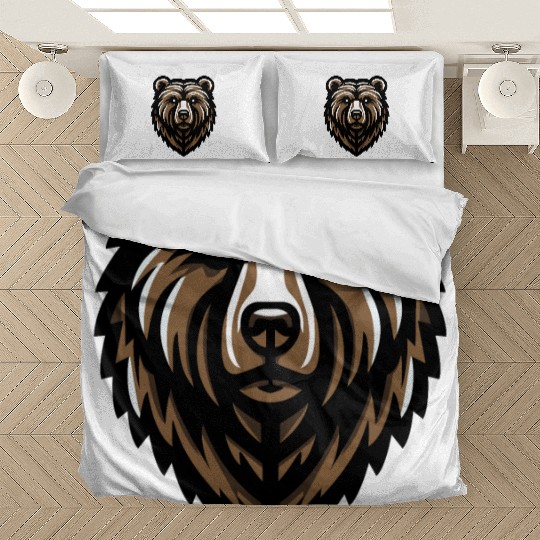 Brown Grizzly Bear Head Design Bedding Sets