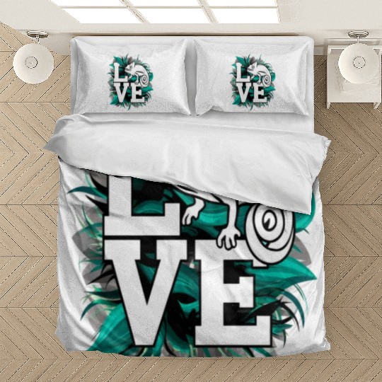 Chameleon Lizard Love Green Teal Text Design Bedding Sets
