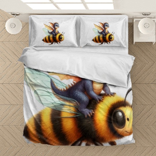 Fun Baby Dragon Riding a Bumble Bee Bedding Sets