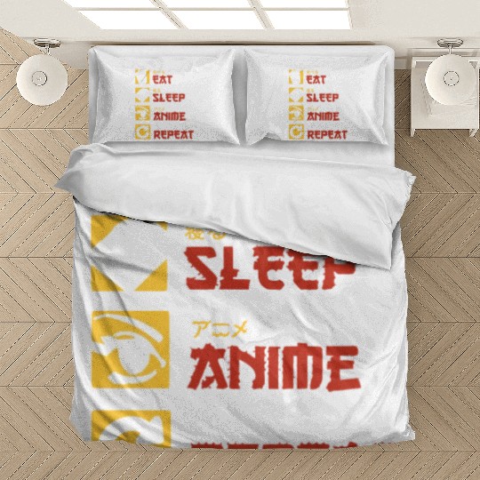 eat sleep anime repeat funny manga Bedding Sets
