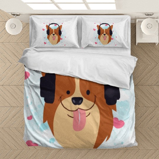Joy Dog Love Music Using Headphone Cheer Happy Bedding Sets