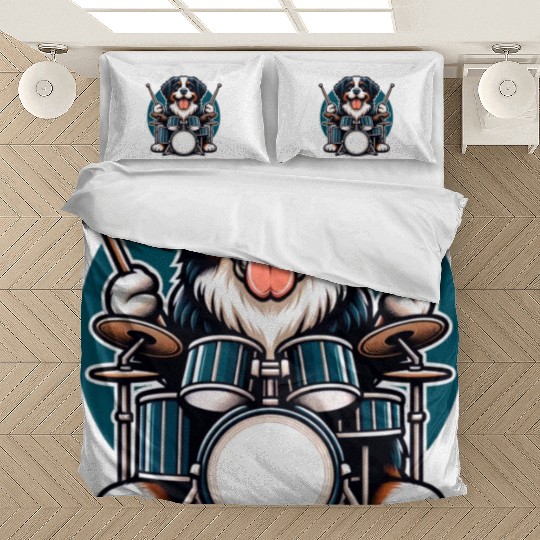 Cool Bernese Mountain Dog Drummer Design Bedding Sets