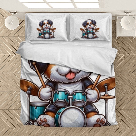 Cool Bernese Mountain Dog Drummer Design Bedding Sets