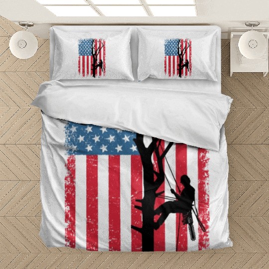 American Flag Arborist Gift For Men Cool Tree Love Bedding Sets