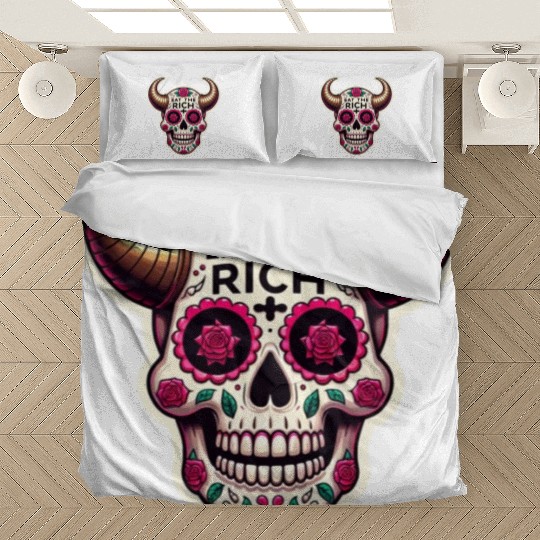 Horned Sugar Skull, eat the rich skull Bedding Sets