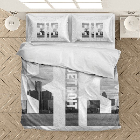 Detroit Michigan 313 Area Code Skyline Bedding Sets