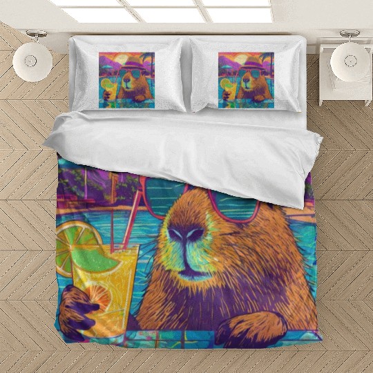 Capybara on vacation sipping on Lemonade Bedding Sets