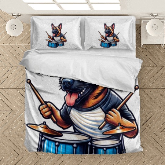 Cool Malinois Drummer Band Design Bedding Sets