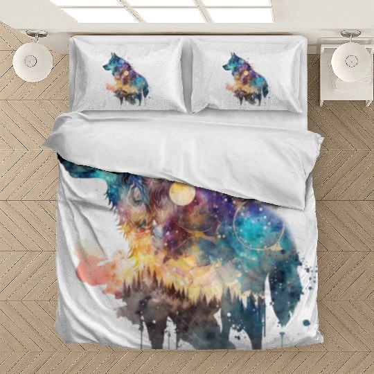 Wolf Print, Cosmic Wolves, Animal Print, Cosmos Bedding Sets