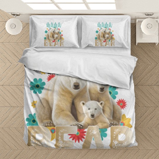 Mama Bear Gift Rose Flowers Mama Bear with 2 Cubs Bedding Sets