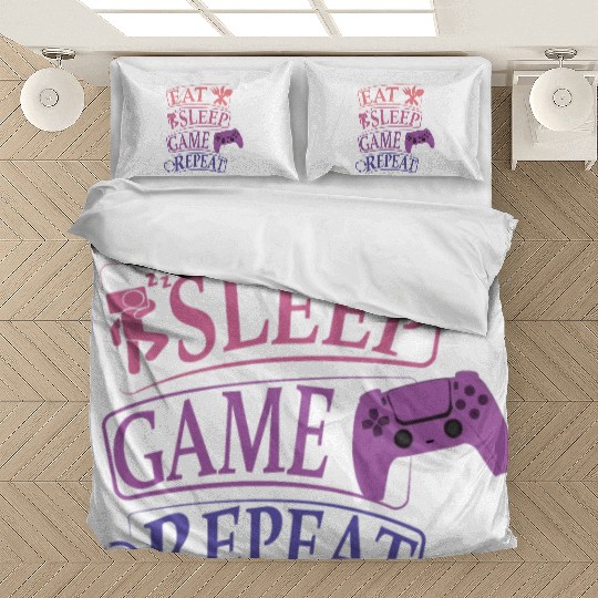 eat sleep game repeat Bedding Sets
