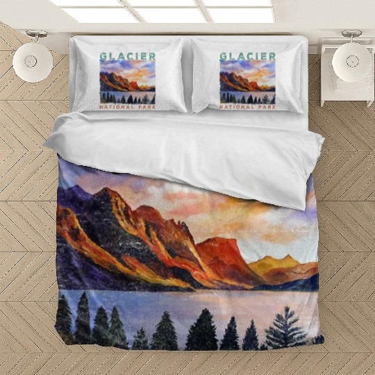 Glacier National Park Retro US Montana Parks Bedding Sets