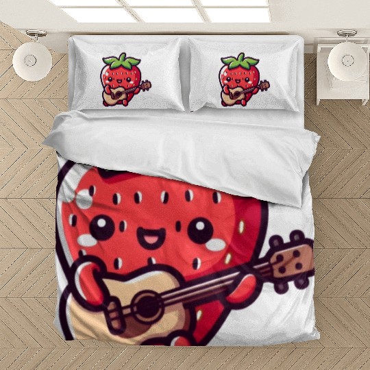 cute strawberry with guitar Bedding Sets