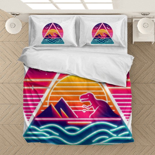 Retro dinosaurs in the 80s triangle Bedding Sets