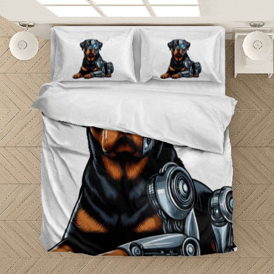 Rottweiler cyborg robot space Bedding Sets