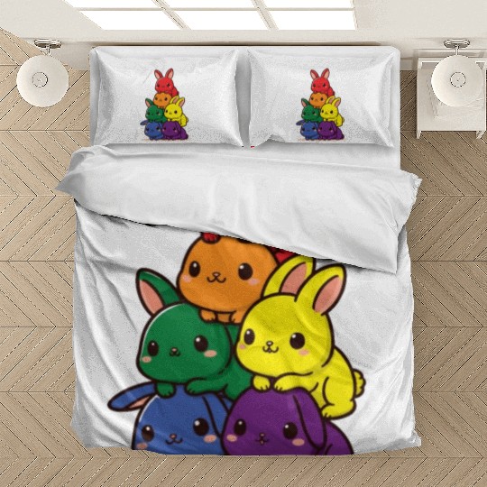 Bunnies Rainbow Flag Pride Month Cute Bunnies Bedding Sets