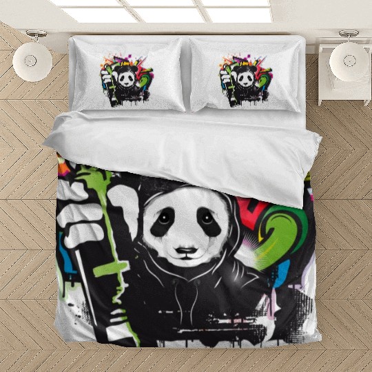 funny panda bear with graffiti and spray can Bedding Sets