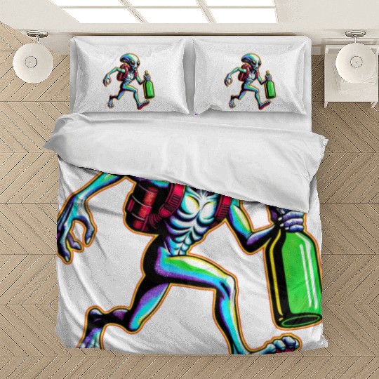 Cosmic Sprinter: Alien Runner with Bottle Bedding Sets