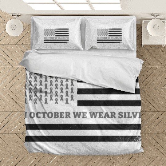 In October We Wear Silver American Flag Apraxia Bedding Sets