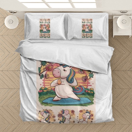 Unicorn Yoga Sunset Lake Rainbow Bedding Sets