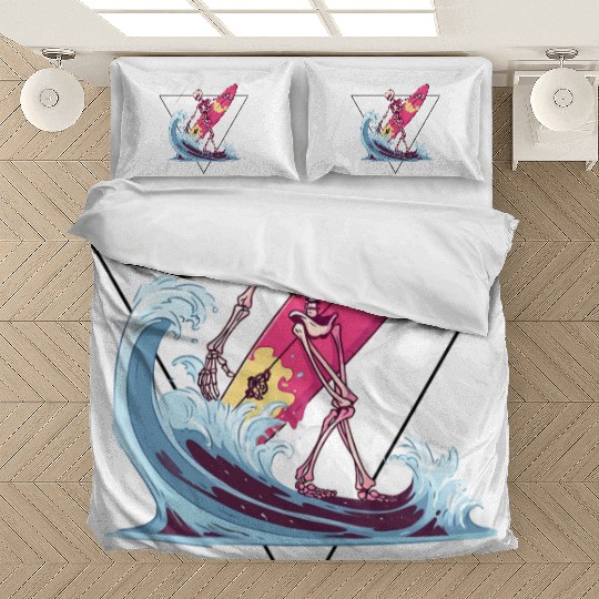 Surfer Skeleton Beach Summer Vibes Bedding Sets
