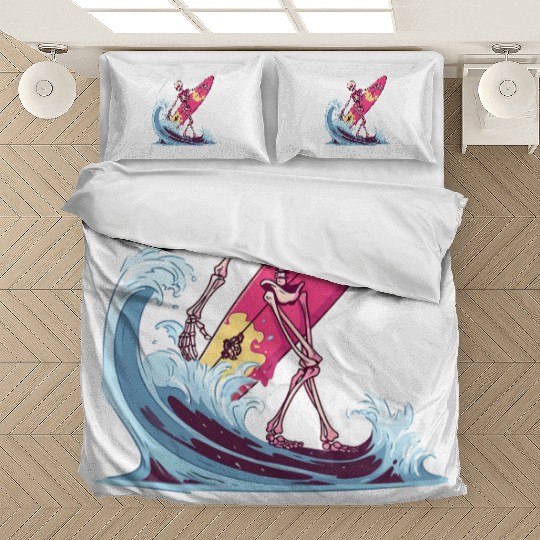 Surfer Skeleton Beach Summer Vibes Bedding Sets