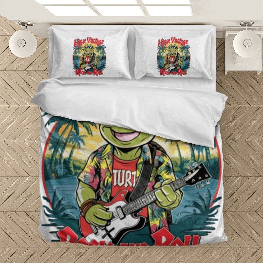 Funny Turtle with Guitar Rock and Roll Bedding Sets