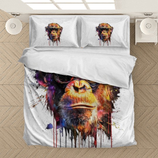 Cool Sunglasses Monkey Covered In Rainbow Paint Bedding Sets